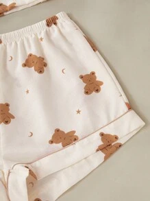 SHEIN 3件套可爱熊、星星和月亮印花女士睡衣套装 - 杏色 - 查看 8