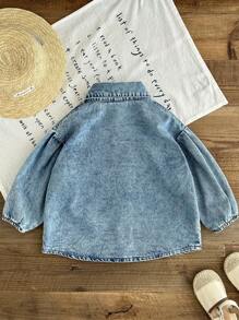 SHEIN Mädchen lange, weite Denim-Bluse mit umlegekragen und elastischem Bündchen