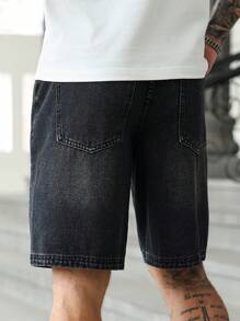 Manfinity Homme Men's Loose Bermuda Denim Cargo Shorts With Pockets, Casual - Black - View 2