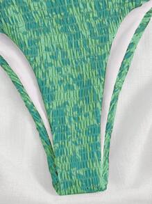 Swim Mod Ensemble de bikini bandeau imprimé contrasté pour femme, maillot de bain à la mode pour l'été - Multicolore - Voir 3