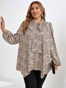 SHEIN Clasi Plus Size Fall Women Clothes Elegant Floral Print Asymmetric Hem Teacher  Fall Women Shirts  Long Sleeve Women Blouses
