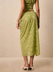 Poéselle Váy xòe buộc dây trang trí xẻ tà bên hông cho nữ Váy jacquard xanh lá cây Váy voan Váy dài Váy thắt nút xẻ tà sang trọng lãng mạn cho nữ Quần nữ Buổi hòa nhạc đồng quê Phụ nữ Sinh nhật Lễ hội Đường phố - màu xanh lá - Xem 3