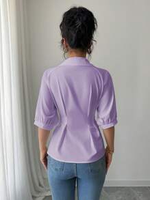 Franclia Blusa con escote en V blanca de manga corta y cintura ceñida, diseño único para verano - Morado - Ver 2