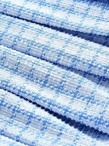 SHEIN MOD Đầm mini xếp ly kẻ caro xanh trắng cổ ve lật hai hàng khuy cho nữ, Đầm mùa hè cho nữ, Đầm sinh nhật, Cổ điển, Trang phục công sở thường ngày cho nữ - Xanh và trắng - Xem 4