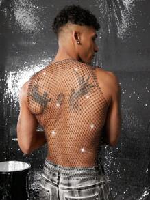 FeverCity 男士纯色亮片圆领时尚上衣 - 黑色 - 查看 2