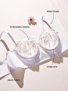 LUVLETTE 女人刺绣优雅内衣透气半罩杯文胸钢圈性感无衬里网眼蕾丝紫色束身衣缩小长线文胸新娘内衣 - 紫色 - 查看 3