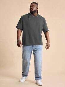 EASEVO Plus Size Men's Casual Loose Knitted Crew Neck Short Sleeve T-Shirt, Black, Suitable For Summer - Dark Grey - View 4