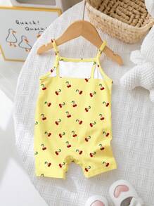 SHEIN Baby Girl Casual Suspender Romper, Suitable For Spring And Summer - Multicolor - View 2