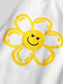 SHEIN Tween Girl Graffiti Distressed Ripped Snowflake Wide-Leg Jeans , Loose & Cute Straight Leg Pants - White - View 4