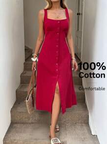 SHEIN LUNE Vestido de verano elegante para mujer de talla grande, de un solo pecho, sin mangas y de cuello en U, de unicolor