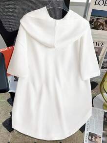 SHEIN Unity Elegant Short Sleeve Hooded Loose T-Shirt For Women, Casual White Sweatshirt Tops For Summer Graduation,Back To School Outfits,Graduation,Teacher Outfits For Women,Back To School Pullover Fall Outfit