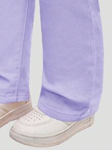 SHEIN 女婴新款时尚休闲牛仔短裤，直筒水洗牛仔裤 - 紫色 - 查看 4