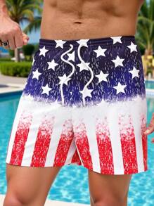VIVINTIMO Pantalones cortos de playa para hombres con estampado digital de contraste de color degradado y elementos de la bandera nacional, de moda casual y apropiados para verano, playa, vacaciones en la ciudad, citas, fiestas y otras ocasiones. Artículo esencial para combinar, adecuado para parejas a juego y como regalo para el novio. - Multicolor - Ver 4