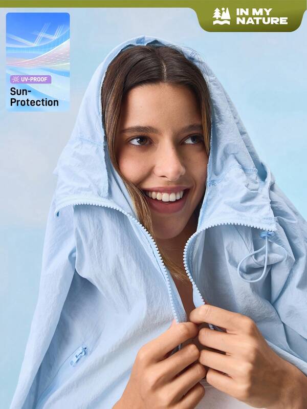 In My Nature In My Nature Women's Solid Color Long Sleeve Zipper Front Drawstring Hooded Sunscreen Jacket Hiking Women Clothes