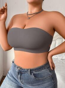 SHEIN Plus Size Women Strapless Criss-Cross Back Hook Closure Wireless Tube Top Camisole Bra - Grey - View 3