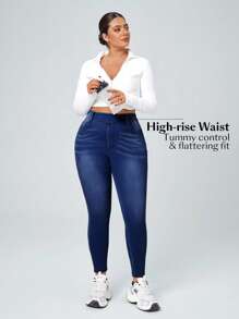 Flexra Plus Size Women's Casual Elastic Waist Slim Fit Jeans - Dark Wash - View 5