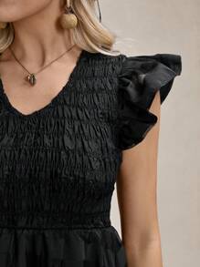 Wildy 女士度假褶皱设计褶皱盖袖优雅中长连衣裙