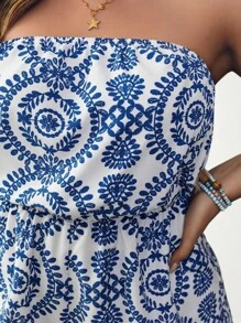 SHEIN VCAY Plus Size Strapless Jumpsuit, Fashionable Summer Romper - Multicolor - View 3