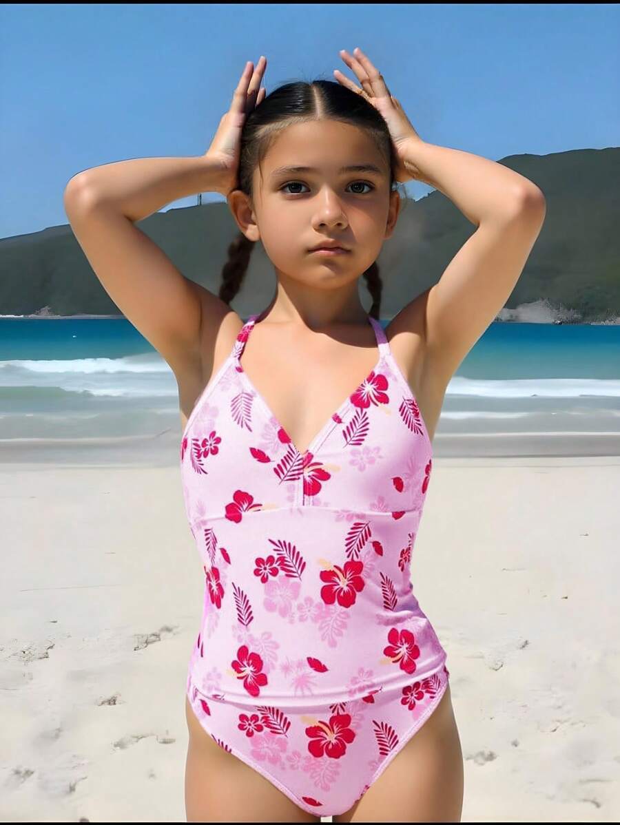 Girls Minimalist Fashion Printed Bikini Swimsuit, Beach Vacation Matching Swimwear Set (Sold Separately In Sets Of 3 For Mommy And Me Outfits)