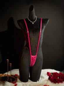 SpicyHot Body brillante de satén con pedrería en color rosa fluorescente, ultra sexy estilo Y2K para rave - Rosa Fucsia - Ver 3