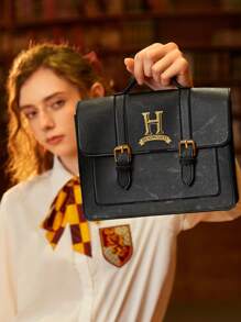 HARRY POTTER X SHEIN 图案搭扣装饰翻盖方包，礼品之选，商务休闲女包，完美适用于办公室、商务和工作场合，返校季必备
