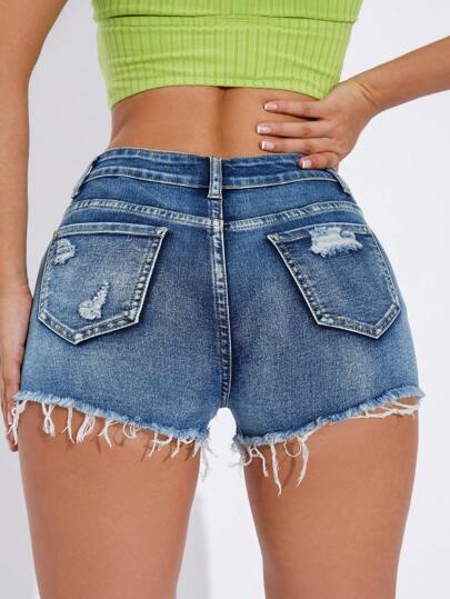 SHEIN ICON Plus Size Women Fashionable Versatile Washed Ripped Skinny Shorts