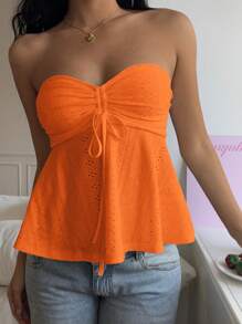 SHEIN EZwear Áo ống dệt kim mùa hè màu cam san hô - Màu Cam cháy - Xem 6