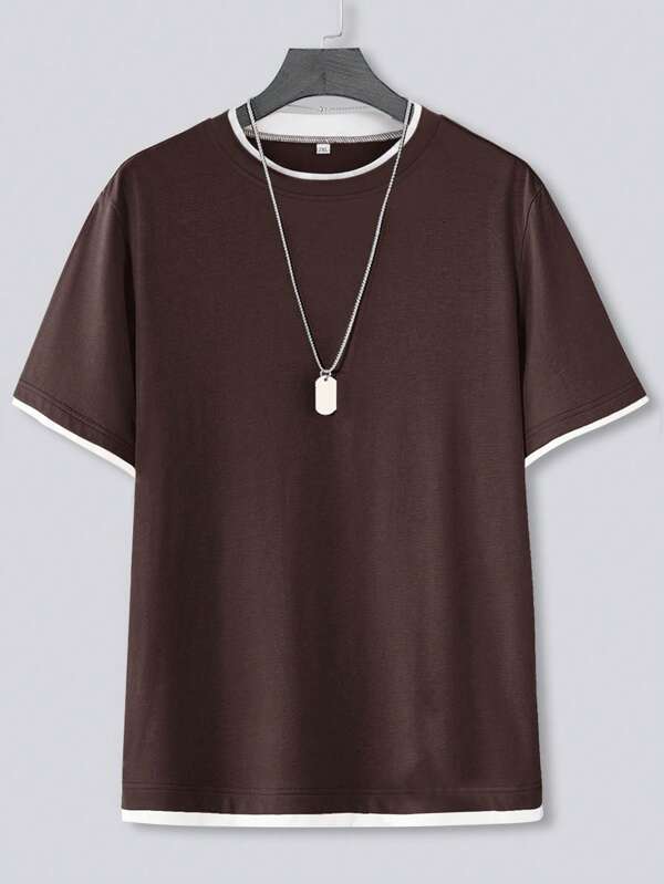 Manfinity Homme T-Shirt casual à manches courtes col ras-du-cou deux-pièces faux pour hommes grande taille