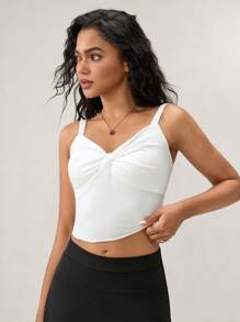 Hanevo Women's Solid Color Casual Versatile Tie-Up Camisole Top, Summer Sportwear For Daily Wear - White - View 6