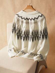 Elaquor Plus Size Women Crew Neck Long Sleeve Knit Sweater, Multi-Color Fall/Winter - Multicolor - View 4