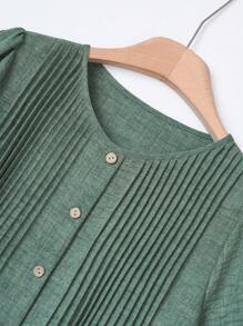 Rusticease Top de manga corta de cuello redondo y pantalones en tela de rayas, ropa casual de unicolor para mujer - Verde - Ver 3