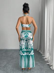 Elenzga Set de 3 piezas Traje de baño de mujer con Top estilo halter tipo bandeau con estampado floral y pantalón de playa, color aleatorio, para vacaciones de verano