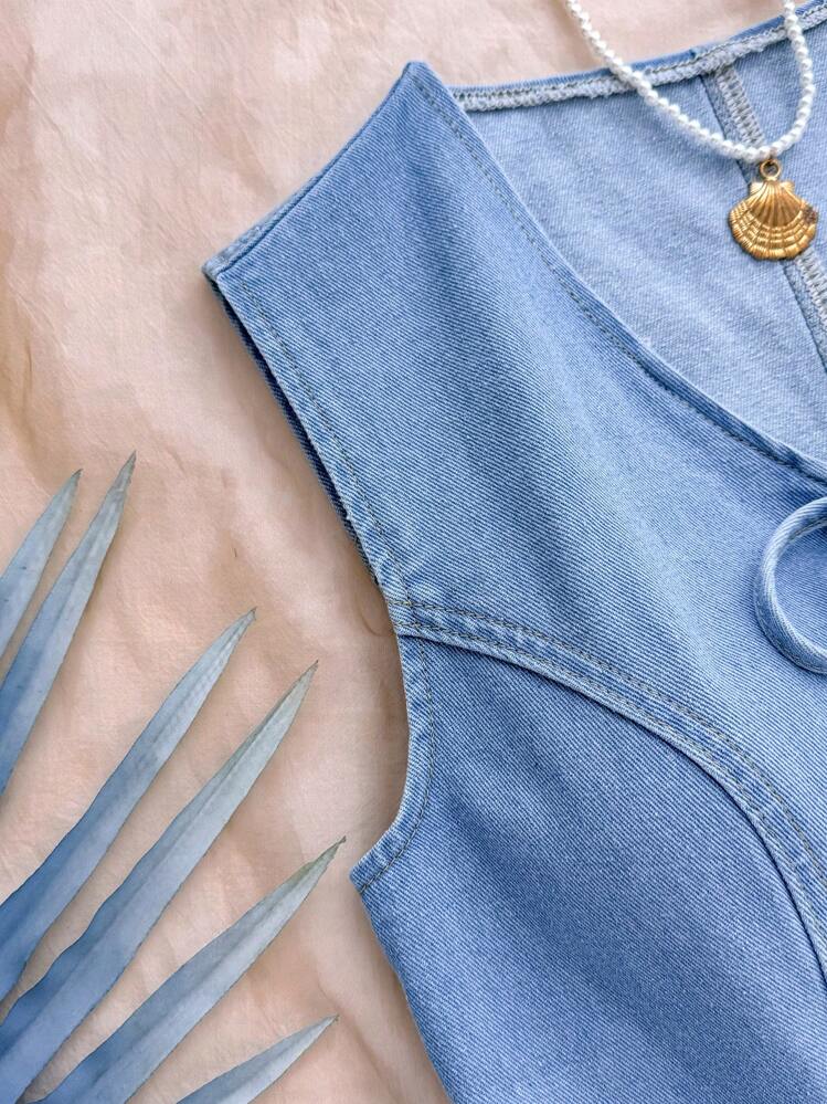 Soleia Women's Summer Casual Front Tie Sleeveless Denim Shirt,Summer Tops,Tank Tops,Tank Tops Women,Blouses For Women,Vacation Casual Woman,Women Summer Clothes,Going Out Tops Women,Tops For Summer,Summer Tops For Women,Tops Verano - Dark Wash - View 5