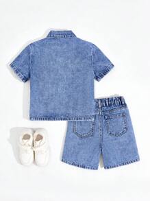 Young Boys Denim Two Pieces Outfits - Light Wash - View 2