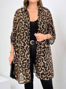 SHEIN Clasi 大尺碼女士豹紋半透明上衣，適用於夏季 - 彩色 - 查看 3