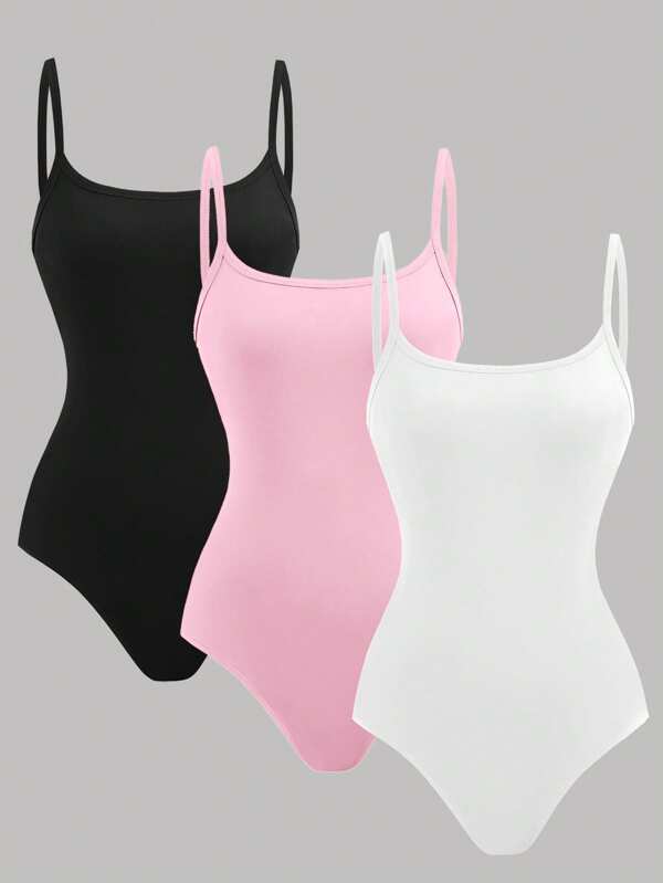 SHEIN Girlism 3 pezzi di tute casual slim fit da ragazza adolescente con spalline a spaghetti, perfette per l'estate