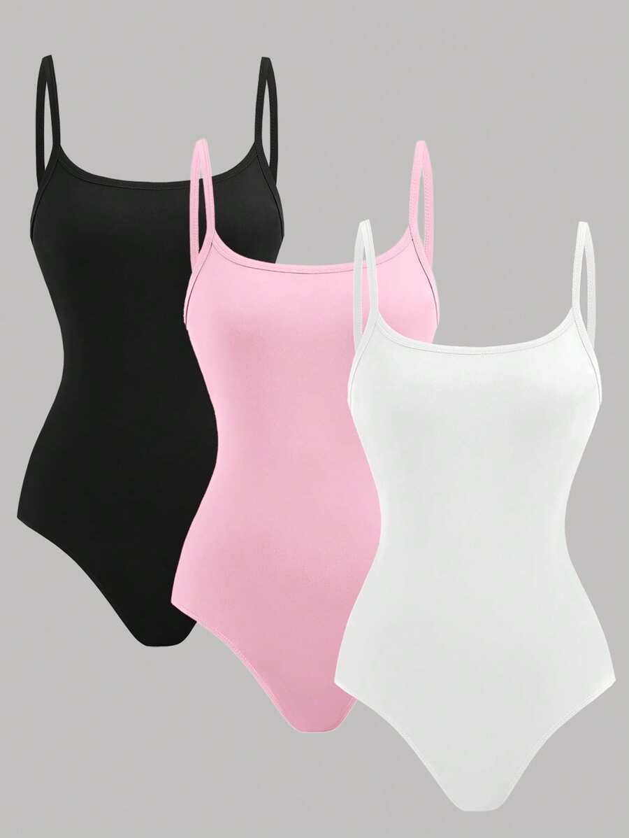 SHEIN Girlism Teen Girls 3pcs Casual Slim Fit Girl's Jumpsuits With Spaghetti Straps, Perfect For Summer - Pink - View 1