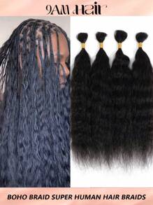 Boho Braids Cabello humano a granel para trenzar sin trama, 100g (1 paquete - 4 mechas) 100% color natural cabello humano virgen ondulado para micro trenzas, trenzas bohemias de ganchillo, extensiones de cabello para trenzas sin nudos