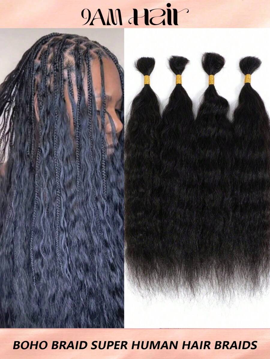 Boho Braids Cabello humano a granel para trenzar sin trama, 100g (1 paquete - 4 mechas) 100% color natural cabello humano virgen ondulado para micro trenzas, trenzas bohemias de ganchillo, extensiones de cabello para trenzas sin nudos