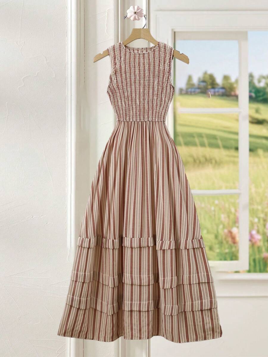 Rusticease 女式条纹印花圆领无袖连衣裙