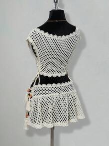 SHEIN ICON 女士时尚海滩度假钩针编织网眼比基尼泳装套装 7 月 4 日女士服装