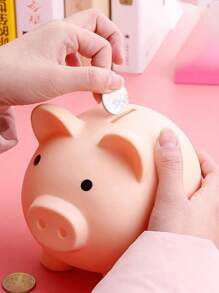 1pc Silicone Money Box, Creative Pig Design Coin Saving Box For Home Best Gifts Birthday Graduation - Pink - View 2