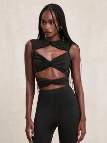 NYA SZN Sleeveless Night Out Cut Out Top, Workout Yoga Gym Fitness - Black - View 1