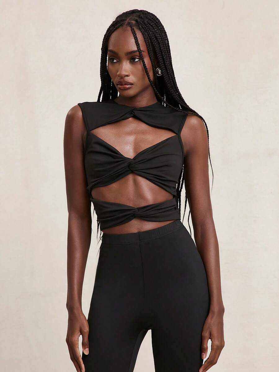 NYA SZN Sleeveless Night Out Cut Out Top, Workout Yoga Gym Fitness - Black - View 1