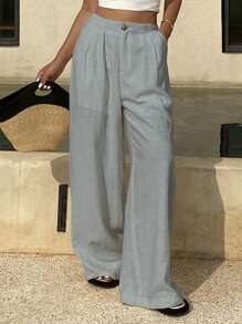 DAZY 女式宽松口袋裤，休闲度假装，秋季 - 藍色 - 查看 4