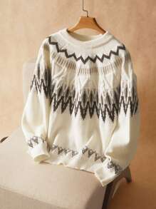 Elaquor Plus Size Women Crew Neck Long Sleeve Knit Sweater, Multi-Color Fall/Winter - Multicolor - View 2