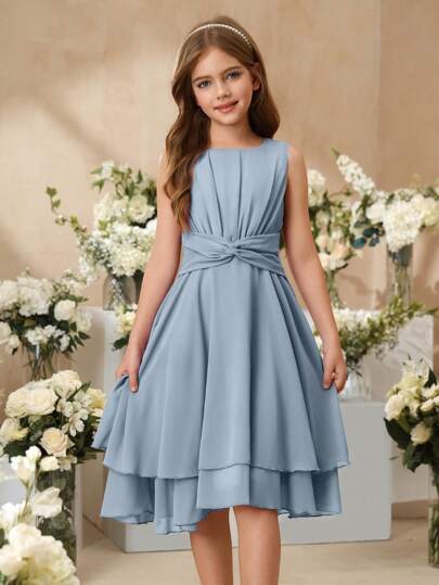 SHEIN Girls' Beautiful & Elegant Lavender Sleeveless Midi Dress For Party, Holiday, Dance, Wedding, Birthday & Performance Occasions Summer Holiday