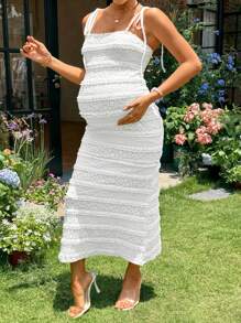 SHEIN Vestido de maternidad ajustado con decoración de lazo, vestido sin mangas - Albaricoque - Ver 5