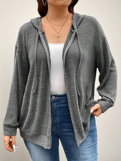 SHEIN LUNE Plus Size Drop Shoulder Drawstring Sweatshirt For Spring & Fall Travel Airport Graduation,Back To School,Teacher Winter Autumn