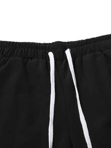 Manfinity Homme Men Contrast Panel Drawstring Joggers - Black - View 5